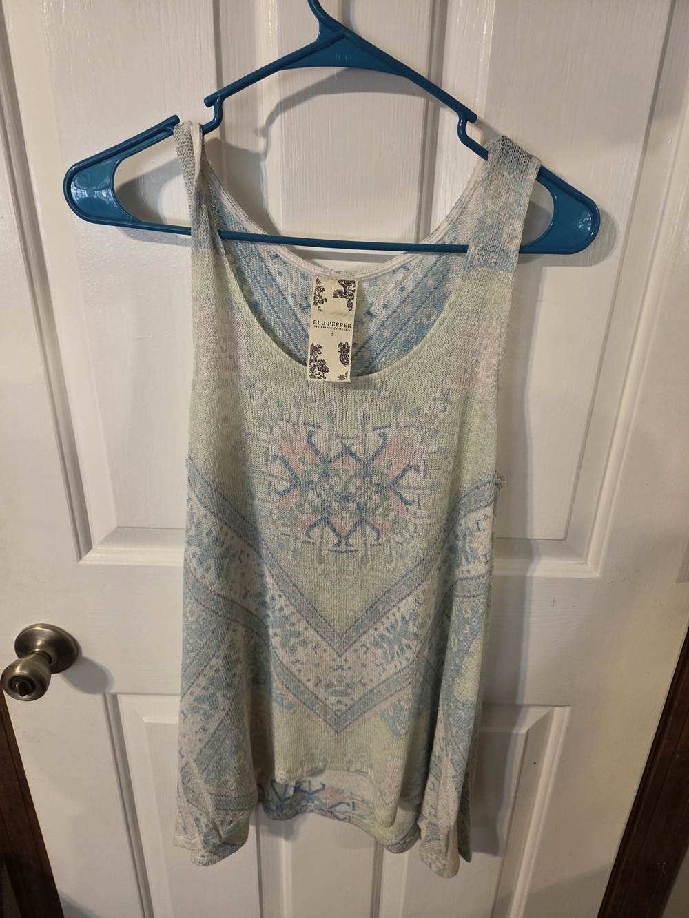Blu Pepper Pastel Blue & Light Green Patterned Tank Top